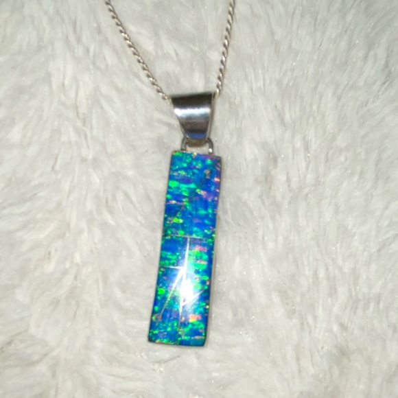 Navajo Blue Fire Opal Pendant - Picture 5 of 6